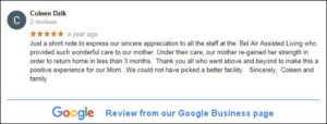 Bel Air Assisted Living testimonial - Colleen Dzik
