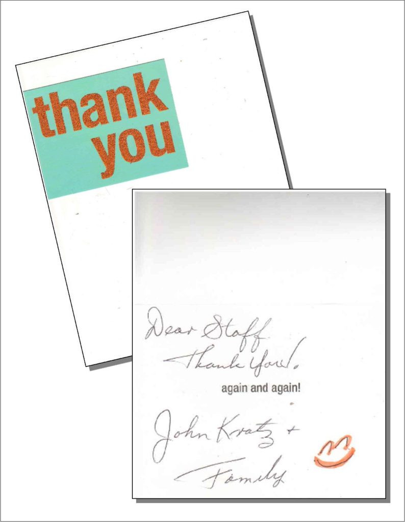 Bel Air Assisted Living testimonial card from John Kratz & Family