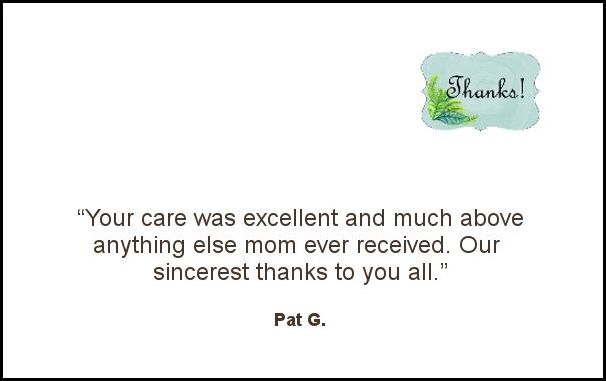Bel Air Assisted Living testimonial from Pat G.