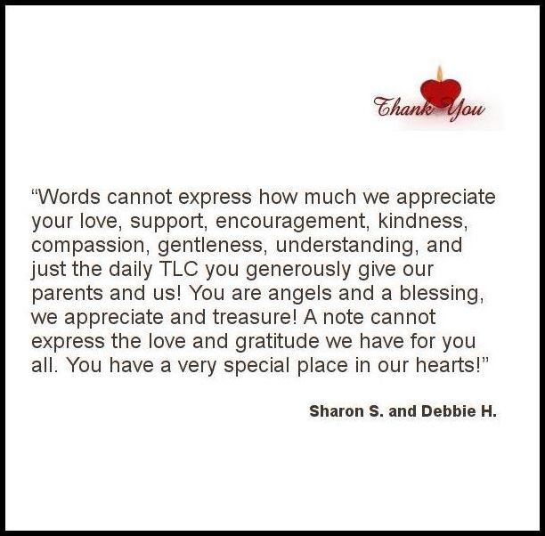 Bel Air Assisted Living testimonial from Sharon S. & Debbie H.