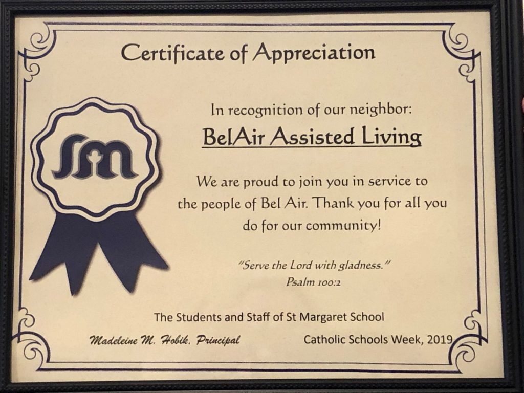 Thank you certificate - St. Margaret School.