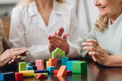 Senior adults doing some activities for dementia patients 